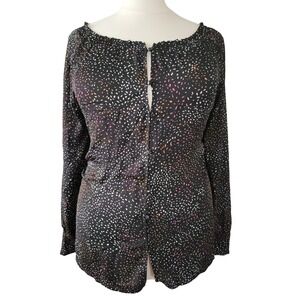 Joan Vass Women's Tunic 3X Black NWT Confetti Print Keyhole Long Sleeve